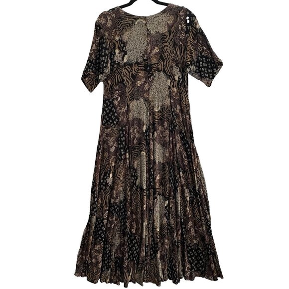 Vtg STARINA Women 90s Maxi Dress Sz M Brown Cottagecore Flowy Short Sleeve 75-19 - Picture 2 of 8